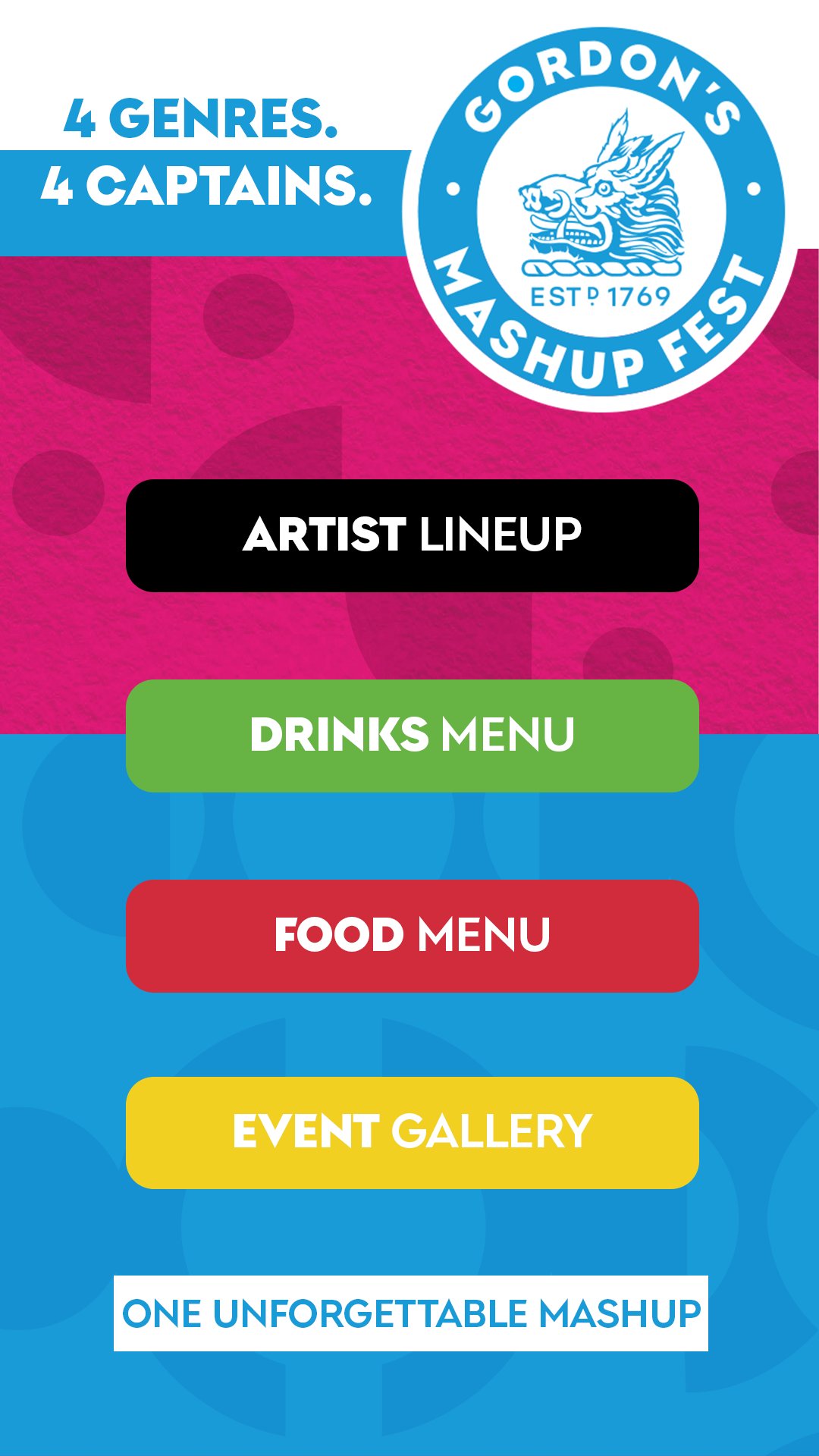 Gordon's Mash Up Fest — 31 October 2026, Old Park Station, Johannesburg. Tap Artist Lineup, Drinks Menu, Food Menu or Event Gallery to jump to that section.